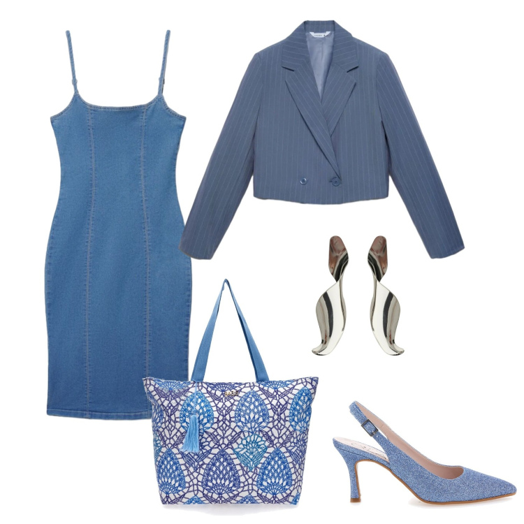 Outfit donna - Total look #2400607. Stile Chic per Cerimonia. Abbinamento con vestiti midi/longuette, blazer, orecchini, décolleté, shopping bag.