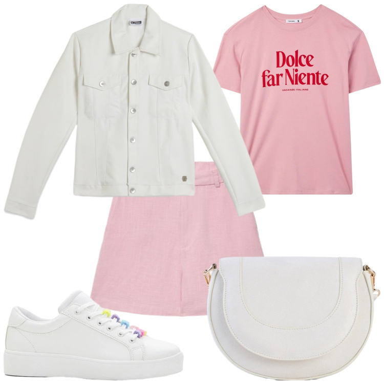 Outfit donna - Voglia di relax. Stile Casual per Tutti i giorni. Abbinamento con borse a tracolla, sneakers, t-shirt, bermuda, giacche.