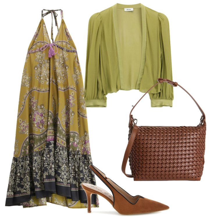 Outfit donna - Total look #2400611. Stile Boho per Cerimonia. Abbinamento con borse a spalla, blazer, vestiti lunghi, décolleté.