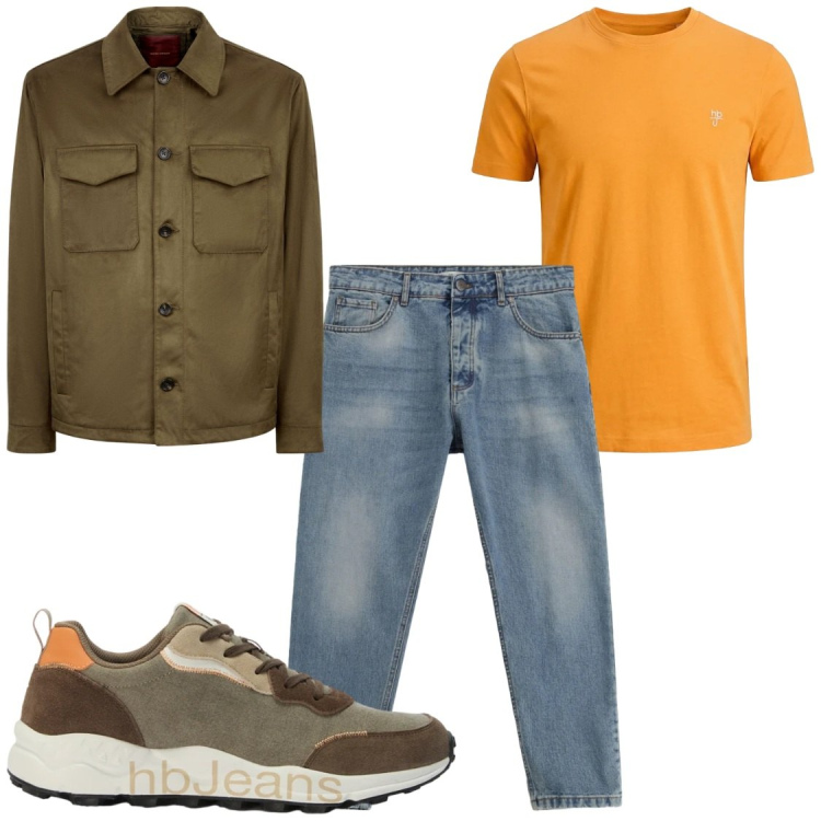 Outfit uomo - Freddo di sera, caldo di giorno. Stile Casual per Tutti i giorni. Abbinamento con jeans, t-shirt, sneakers, giacche.