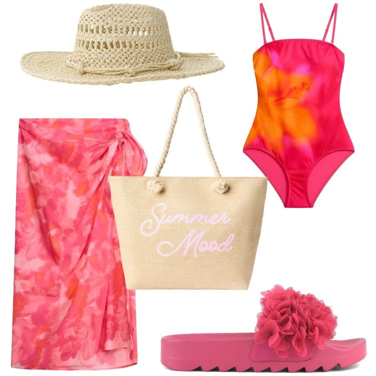Outfit donna - Summer Mood. Stile Glamour per Mare. Abbinamento con vestiti da spiaggia, costumi interi, borse tote, cappelli, ciabatte.
