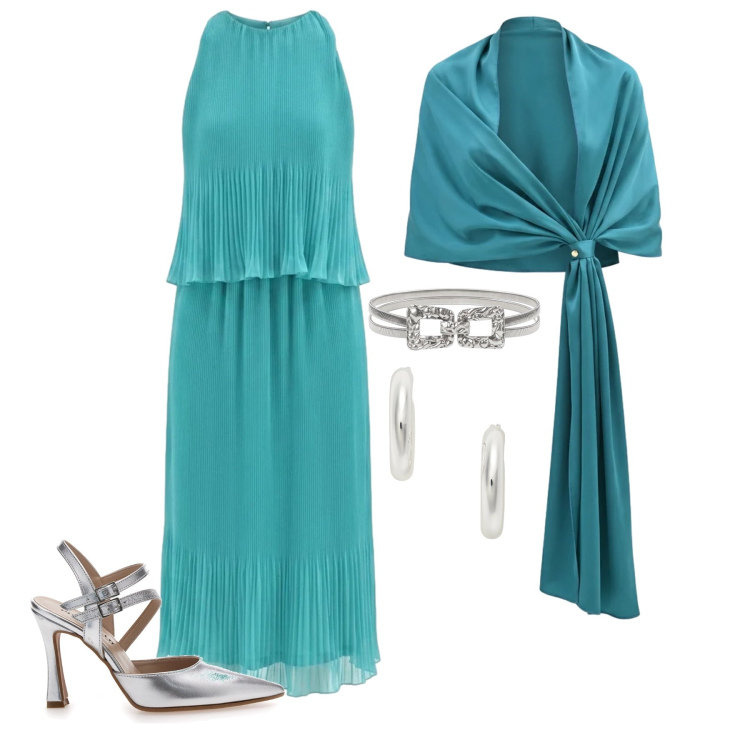 Outfit donna - Maggio. Stile Chic per Cerimonia. Abbinamento con stole, cinture, vestiti midi/longuette, orecchini, décolleté.