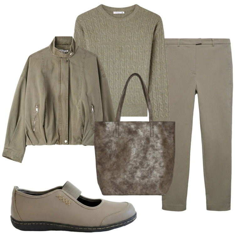 Outfit donna - Total look #2400624. Stile Basic per Tutti i giorni. Abbinamento con ballerine, shopping bag, maglieria, pantaloni skinny, bomber.