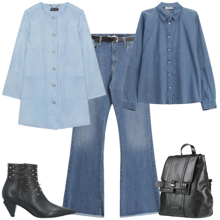 Outfit donna - Casual chic ufficio tempo libero. Stile Casual chic per Tutti i giorni. Abbinamento con stivaletti, zaini, jeans, camicie, cappotti.