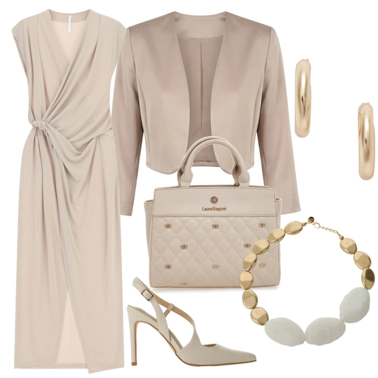 Outfit donna - Nude mon amour. Stile Chic per Cerimonia. Abbinamento con vestiti lunghi, décolleté, blazer, collane, orecchini, borse a mano.