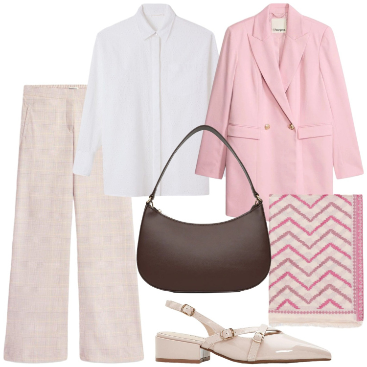Outfit donna - Total look #2400637. Stile Bon Ton per Tutti i giorni. Abbinamento con décolleté, blazer, pantaloni, camicie, borse a tracolla, foulard.