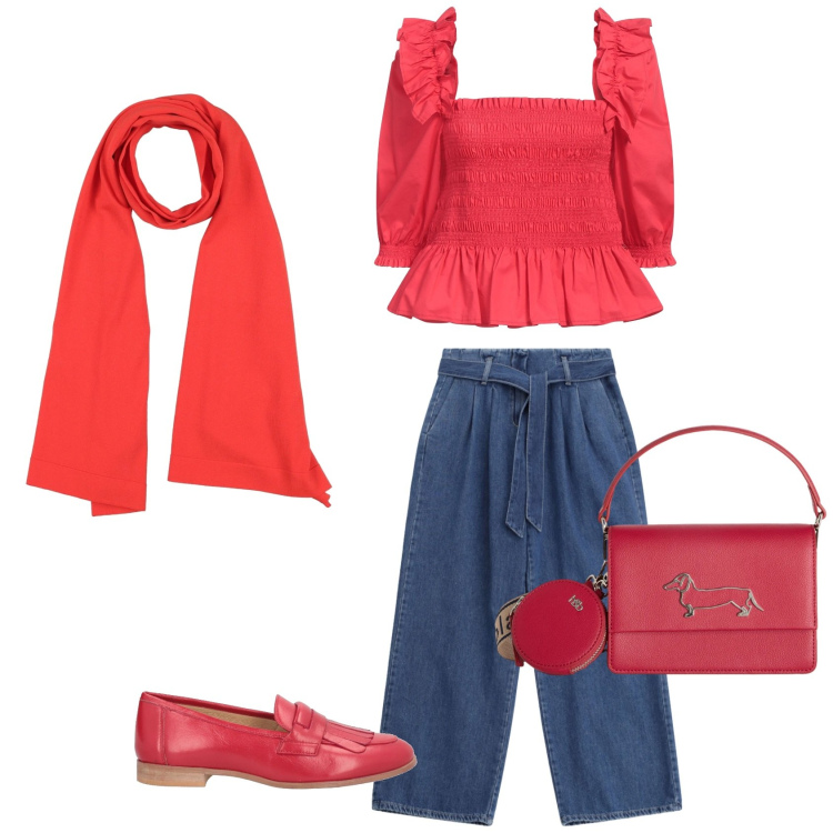 Outfit donna - Foulard, madame!. Stile Casual chic Abbinamento con sciarpe, mocassini, top, borse a tracolla, jeans.