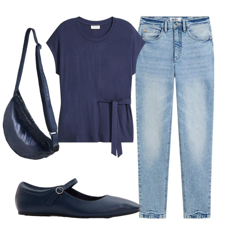 Outfit donna - Total look #2400645. Stile Casual per Tutti i giorni. Abbinamento con jeans mom, ballerine, maglieria, borse a tracolla.