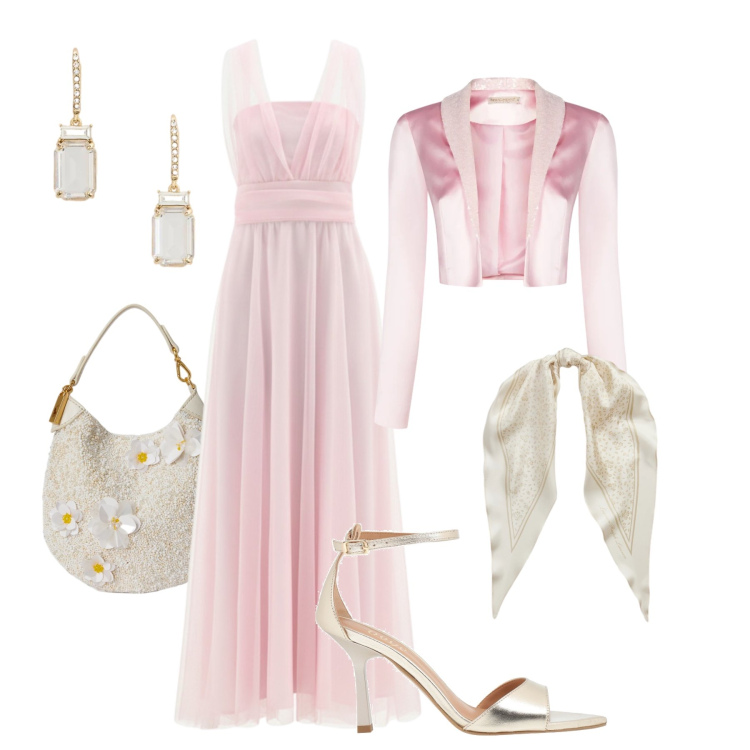 Outfit donna - Cerimonia Rinascimento. Stile Chic per Cerimonia. Abbinamento con sandali in pelle, bolero, vestiti lunghi, orecchini, pochette, foulard.