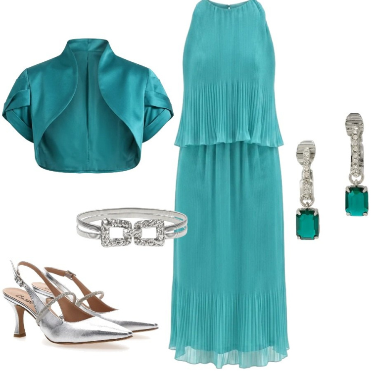 Outfit donna - Invitata al matrimonio. Stile Chic per Cerimonia. Abbinamento con cinture, bolero, vestiti midi/longuette, orecchini, décolleté.