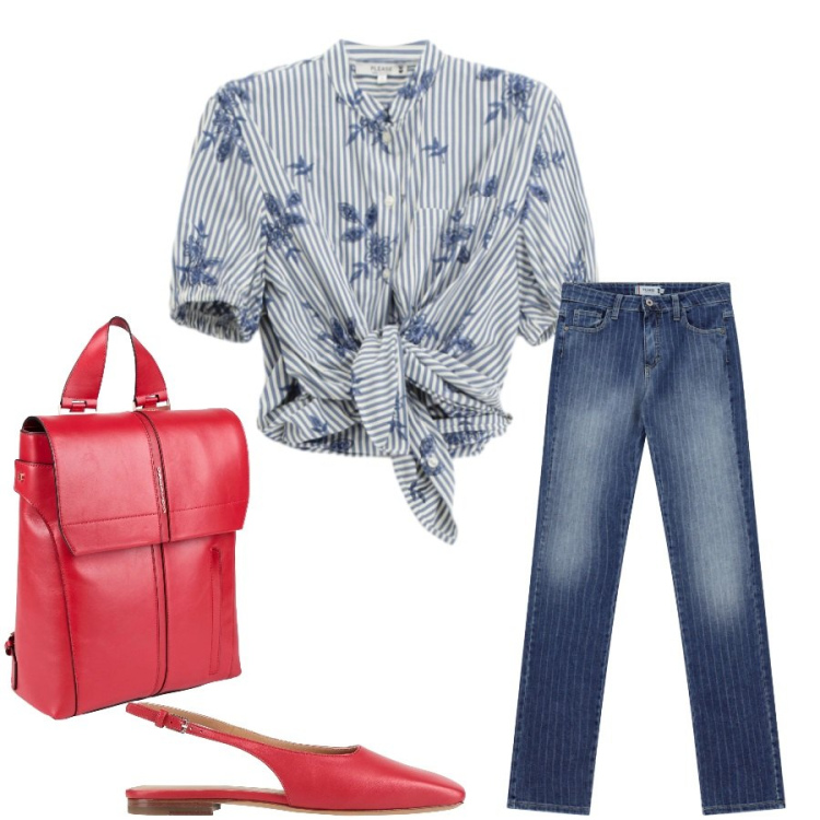 Outfit donna - Total look #2400666. Stile Casual chic per Tutti i giorni. Abbinamento con zaini, ballerine, jeans, camicie a manica corta.