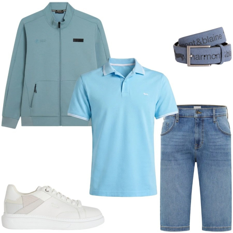 Outfit uomo - Total look #2400669. Stile Urban per Tutti i giorni. Abbinamento con bermuda, sneakers, cinture, polo, felpe.