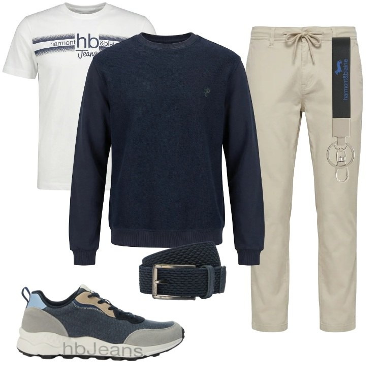 Outfit uomo - Total look #2400687. Stile Trendy per Tutti i giorni. Abbinamento con portachiavi, felpe, t-shirt, sneakers, cinture, pantaloni.