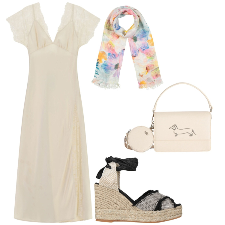 Outfit donna - Total look #2400690. Stile Glamour per Serata fuori. Abbinamento con sciarpe, espadrillas, borse a tracolla, vestiti lunghi.