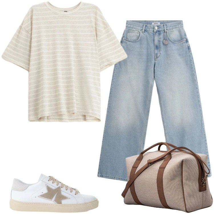 Outfit uomo - Total look #2400692. Stile Trendy per Mare. Abbinamento con jeans, t-shirt, sneakers, borse sportive.