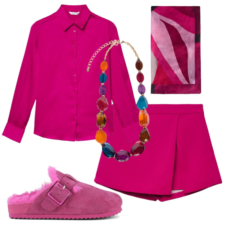 Outfit donna - Total look #2400693. Stile Trendy per Tutti i giorni. Abbinamento con camicie, gonne, foulard, collane, sabot.
