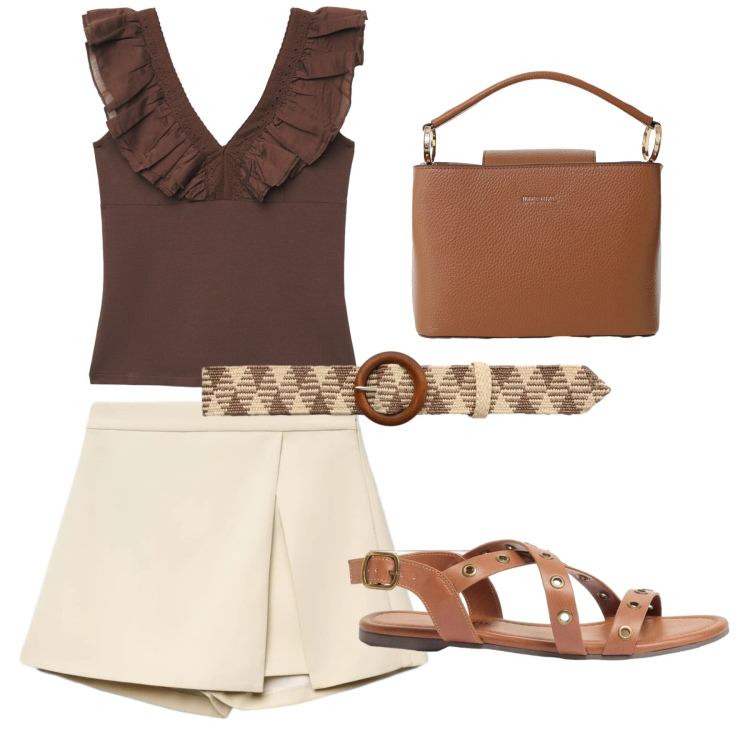 Outfit donna - Total look #2400704. Stile Minimal per Tutti i giorni. Abbinamento con sandali, cinture, top, gonne, borse a secchiello.
