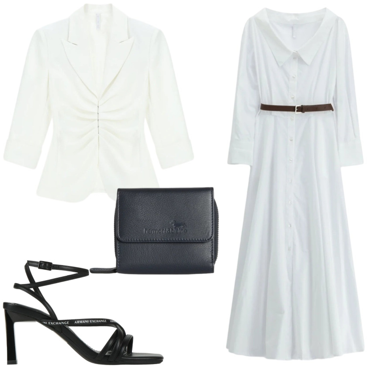 Outfit donna - Scelgo il bianco. Stile Glamour per Serata fuori. Abbinamento con sandali col tacco, portafogli, blazer, vestiti lunghi.
