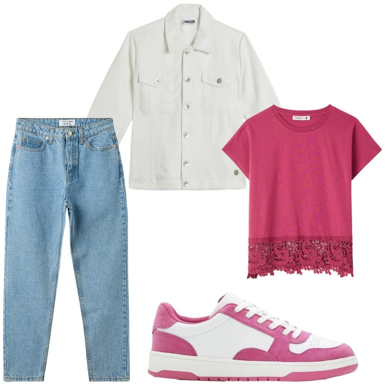 Outfit donna - Di corsa. Stile Casual per Tutti i giorni. Abbinamento con sneakers, jeans mom, t-shirt, giacche.