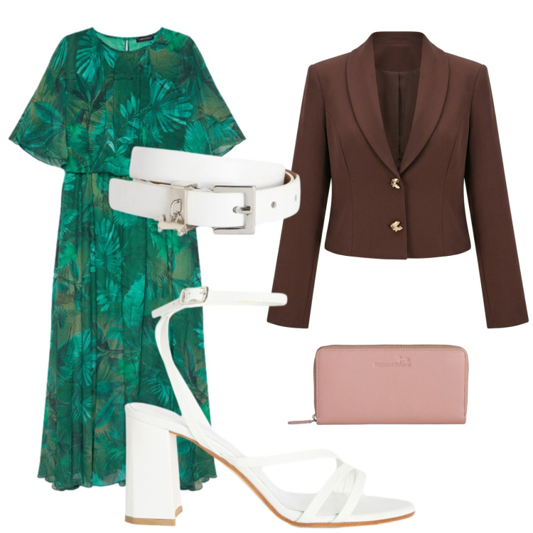 Outfit donna - Punto vita protagonista. Stile Glamour per Tutti i giorni. Abbinamento con blazer, sandali in pelle, cinture, portafogli, vestiti lunghi.