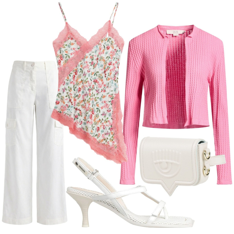 Outfit donna - Asimmetrie. Stile Basic per Tutti i giorni. Abbinamento con marsupi, infradito, cardigans, pantaloni cargo, canottiere.