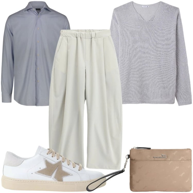 Outfit uomo - Total look #2400912. Stile Casual per Tutti i giorni. Abbinamento con maglieria, borse sportive, pantaloni a palazzo, sneakers, camicie.
