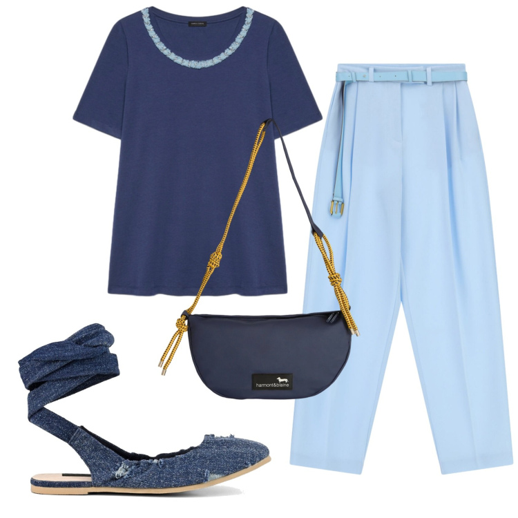 Outfit donna - Total look #2400981. Stile Basic per Ufficio. Abbinamento con borse a tracolla, pantaloni a palazzo, t-shirt, ballerine.