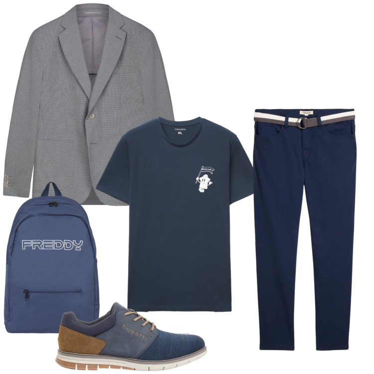 Outfit uomo - Total look #2400994. Stile Casual per Ufficio. Abbinamento con scarpe stringate, pantaloni, t-shirt, borse sportive, giacche.