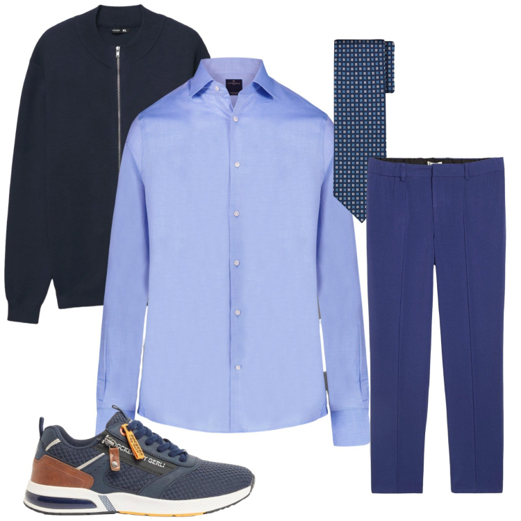 Outfit uomo - Total look #2401001. Stile Casual per Ufficio. Abbinamento con pantaloni, sneakers, cardigans, camicie, cravatte.