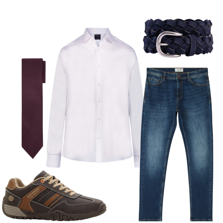 Outfit uomo - Total look #2401005. Stile Urban per Ufficio. Abbinamento con sneakers, jeans skinny, camicie, cravatte, cinture.