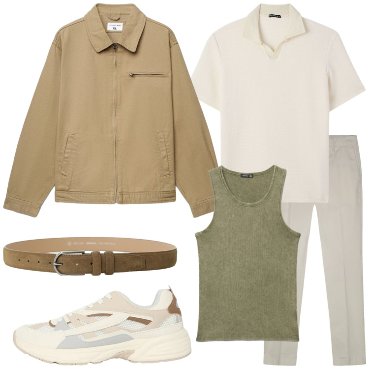 Outfit uomo - Total look #2401008. Stile Casual per Tutti i giorni. Abbinamento con sneakers, cappotti, polo, canottiere, cinture, pantaloni.