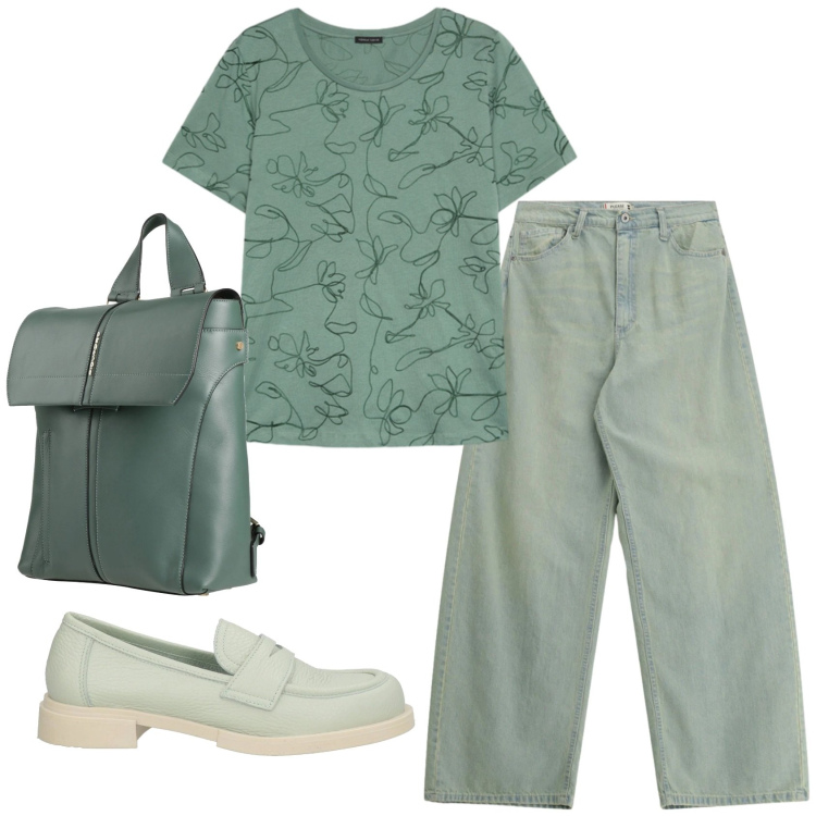 Outfit donna - Total look #2401013. Stile Casual per Tutti i giorni. Abbinamento con mocassini, zaini, jeans, t-shirt.