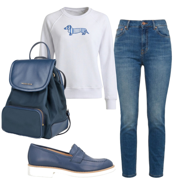 Outfit donna - Total look #2401020. Stile Casual per Ufficio. Abbinamento con zaini, mocassini, felpe, jeans.