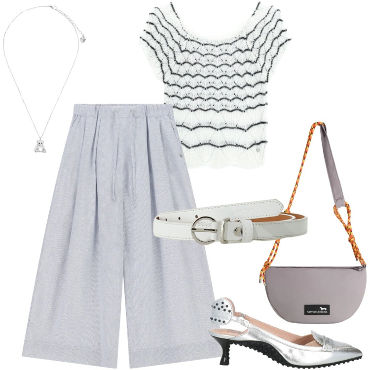 Outfit donna - Total look #2401180. Stile Casual chic per Tutti i giorni. Abbinamento con décolleté, borse a tracolla, canottiere, pantaloni a palazzo, cinture, ciondoli.