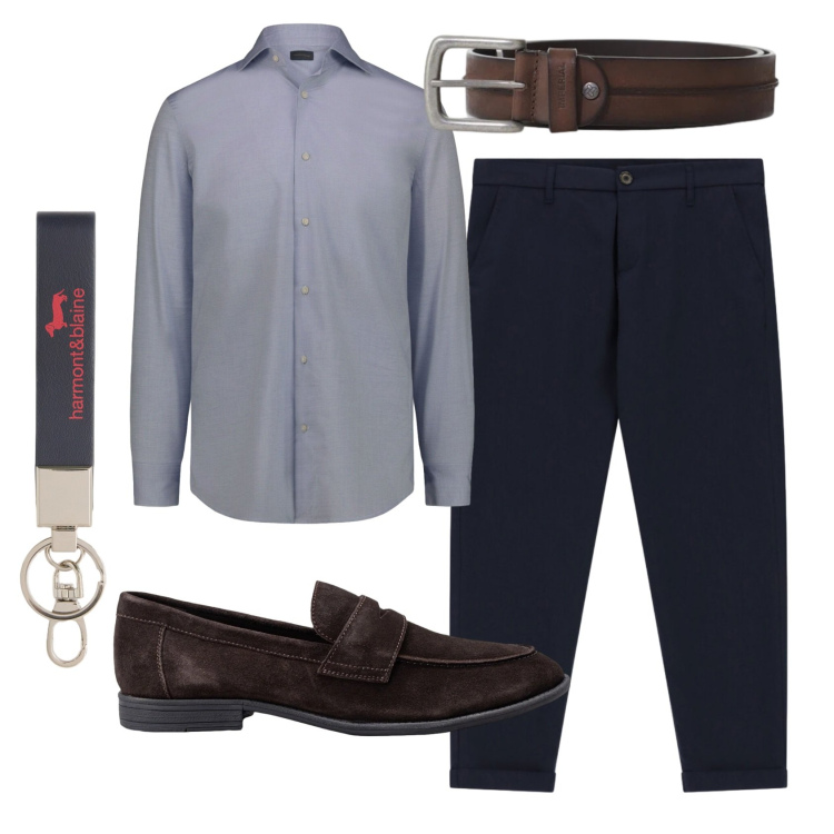 Outfit uomo - Total look #2401185. Stile Business/Elegante per Ufficio. Abbinamento con pantaloni, cinture, portachiavi, camicie, scarpe stringate.