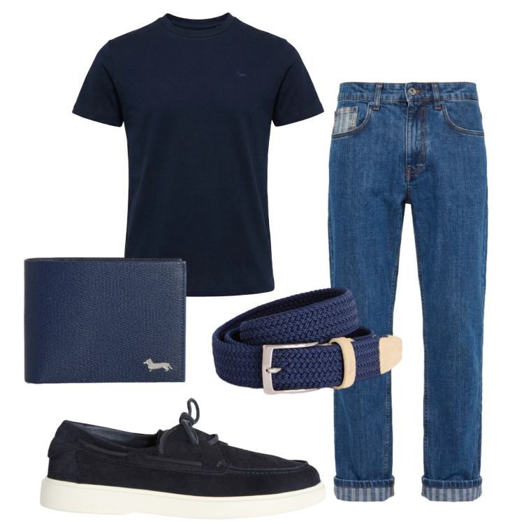Outfit uomo - Total look #2401190. Stile Casual per Tutti i giorni. Abbinamento con cinture, scarpe stringate, portafogli, t-shirt, jeans.