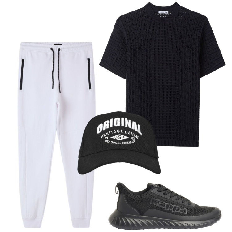 Outfit uomo - Total look #2401194. Stile Casual per Sport. Abbinamento con sneakers, cappelli con visiera, pantaloni, t-shirt.