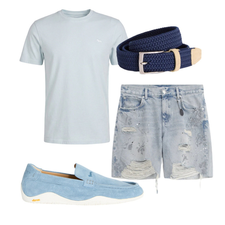 Outfit uomo - Total look #2401200. Stile Casual per Tutti i giorni. Abbinamento con bermuda, cinture, scarpe stringate, t-shirt.