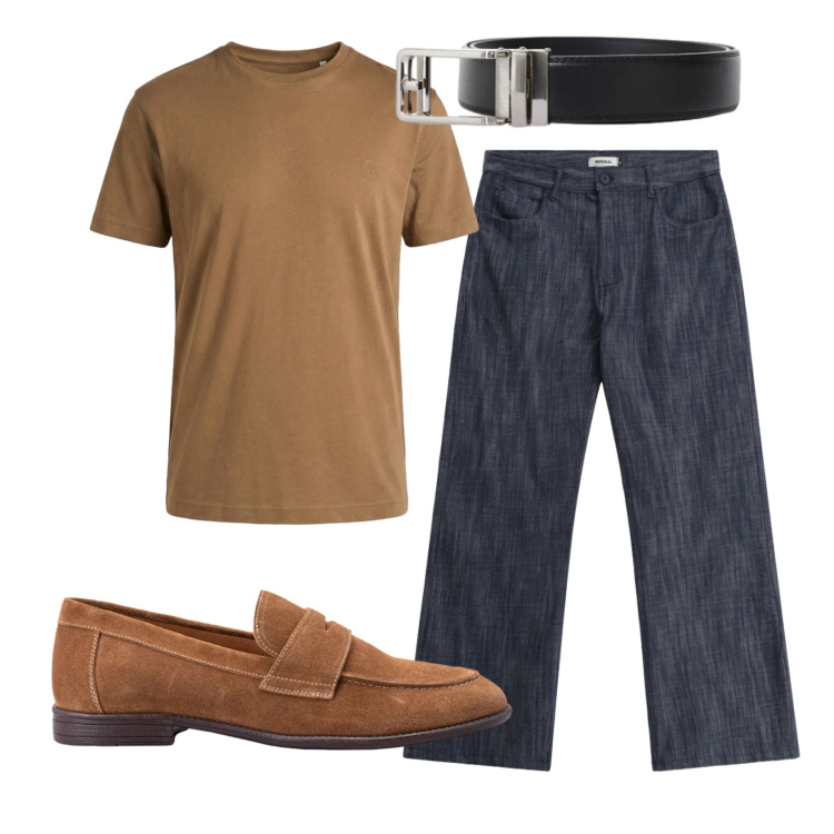 Outfit uomo - Total look #2401203. Stile Casual per Ufficio. Abbinamento con jeans, cinture, t-shirt, scarpe stringate.