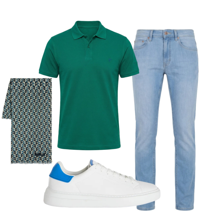 Outfit uomo - Total look #2401212. Stile Casual per Tutti i giorni. Abbinamento con sneakers, sciarpe, jeans, polo.