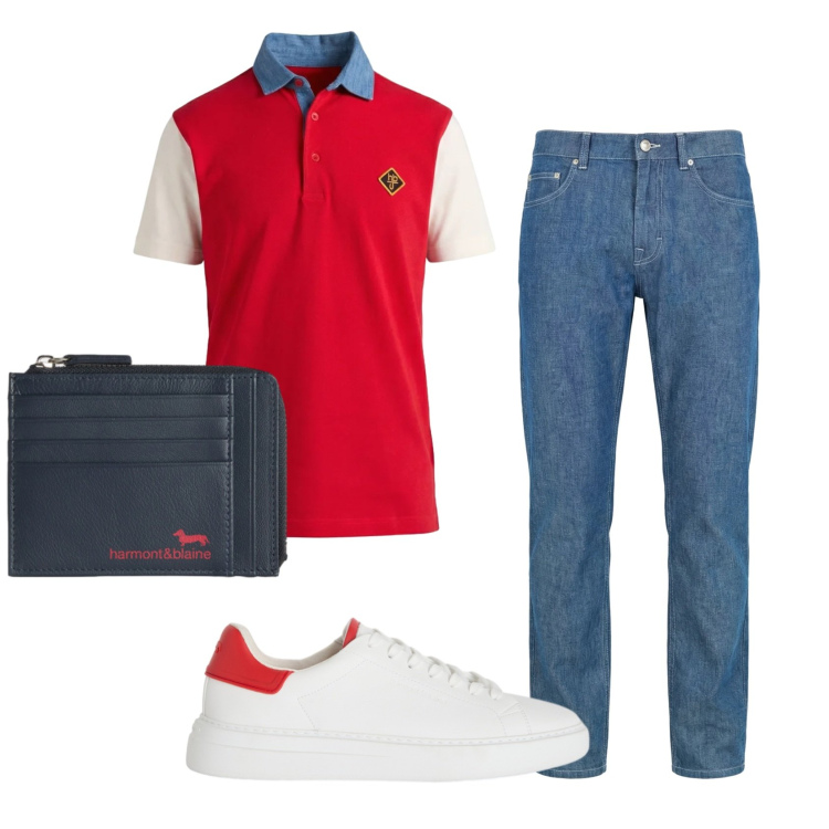Outfit uomo - Total look #2401218. Stile Casual per Tutti i giorni. Abbinamento con jeans, portamonete, sneakers, polo.