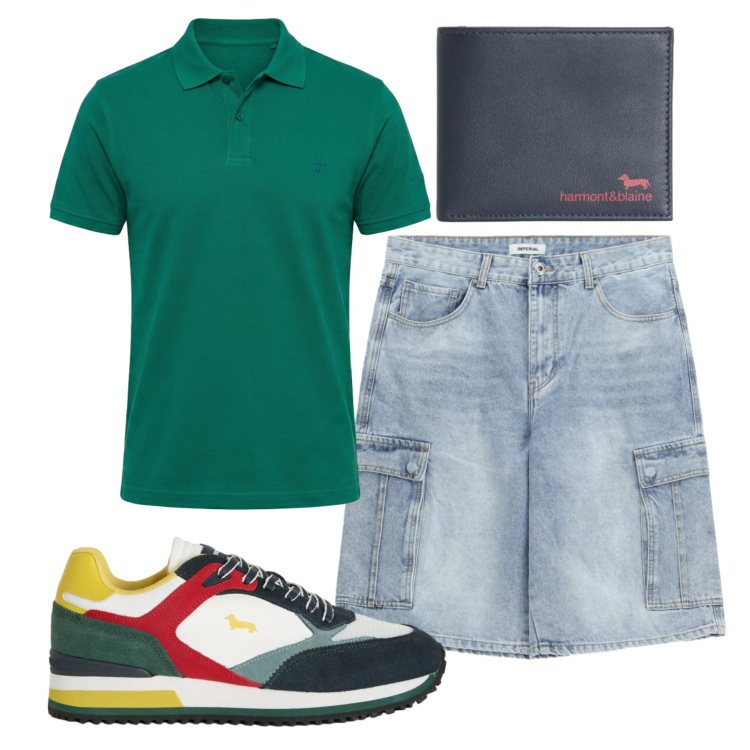 Outfit uomo - Total look #2401219. Stile Casual per Tutti i giorni. Abbinamento con bermuda, sneakers, portafogli, polo.