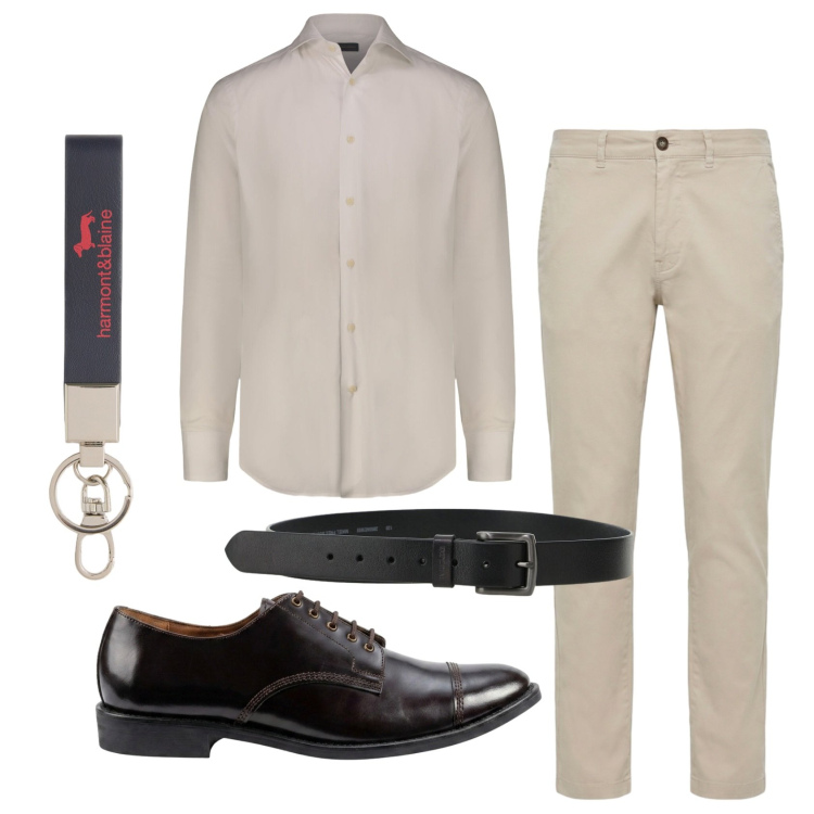 Outfit uomo - Total look #2401221. Stile Business/Elegante per Ufficio. Abbinamento con cinture, portachiavi, pantaloni, camicie, scarpe stringate.