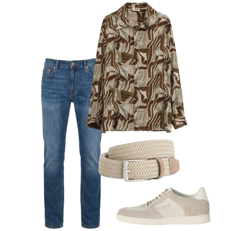 Outfit uomo - Accessori sabbia. Stile Casual per Tutti i giorni. Abbinamento con camicie, cinture, sneakers, jeans.