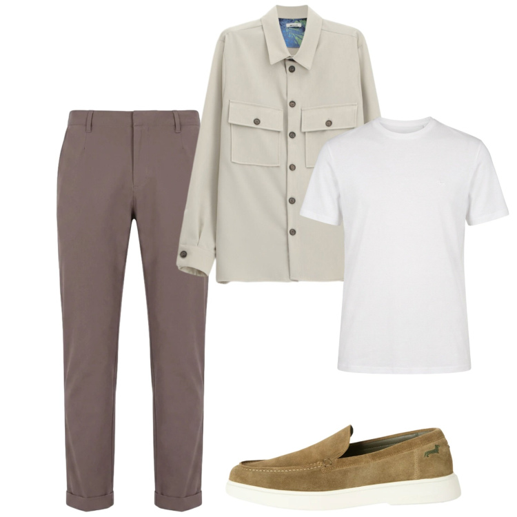 Outfit uomo - Maggio. Stile Casual per Tutti i giorni. Abbinamento con camicie, t-shirt, pantaloni, scarpe stringate.