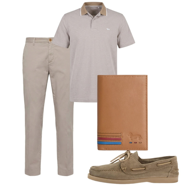 Outfit uomo - Primavera polo. Stile Casual per Tutti i giorni. Abbinamento con portafogli, pantaloni chino, scarpe stringate, polo.