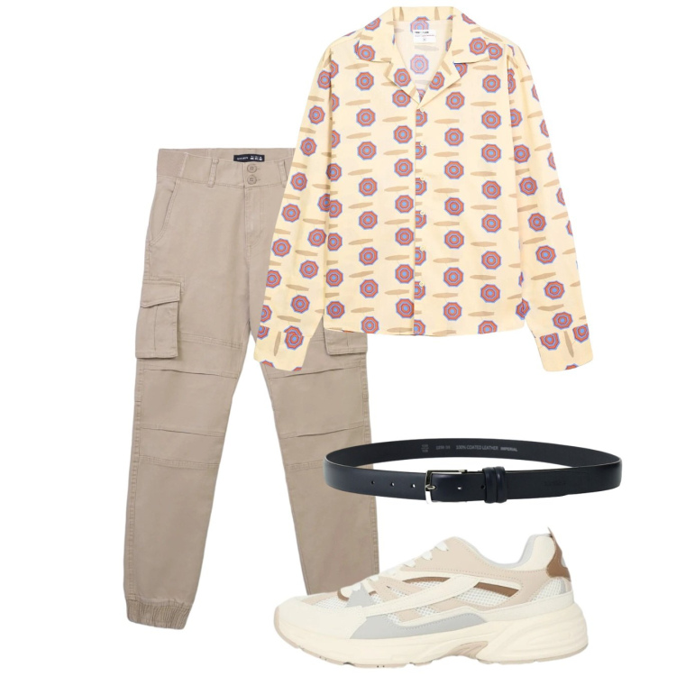 Outfit uomo - Maggio. Stile Casual per Tutti i giorni. Abbinamento con camicie, pantaloni cargo, sneakers, cinture.
