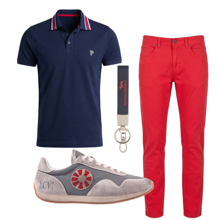 Outfit uomo - Total look #2401258. Stile Casual per Tutti i giorni. Abbinamento con portachiavi, pantaloni, polo, sneakers.