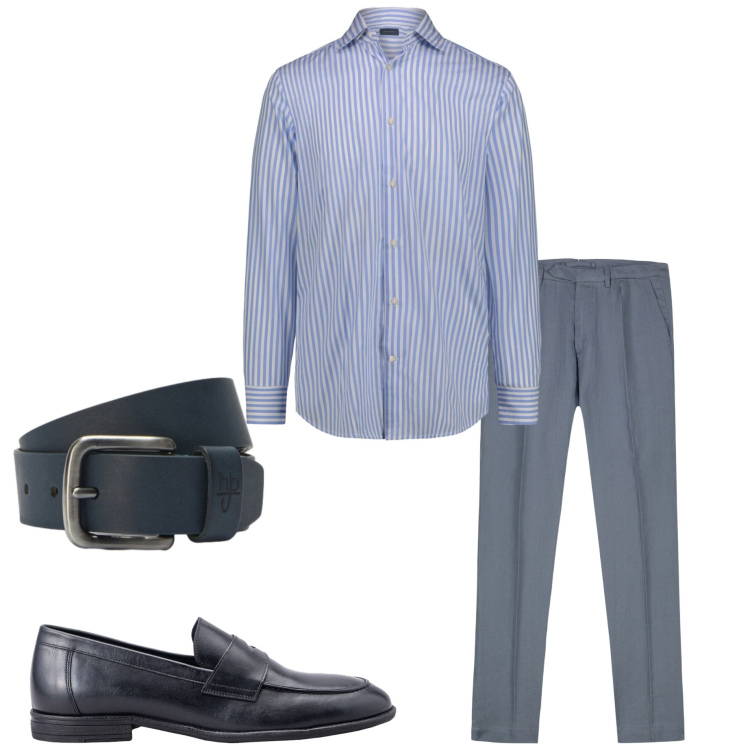 Outfit uomo - In ufficio. Stile Business/Elegante per Ufficio. Abbinamento con cinture, pantaloni, camicie, scarpe stringate.