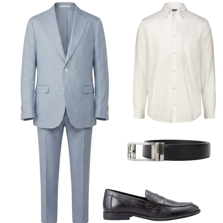 Outfit uomo - Cerimonia a maggio. Stile Business/Elegante per Cerimonia. Abbinamento con cinture, camicie, scarpe stringate, abiti.
